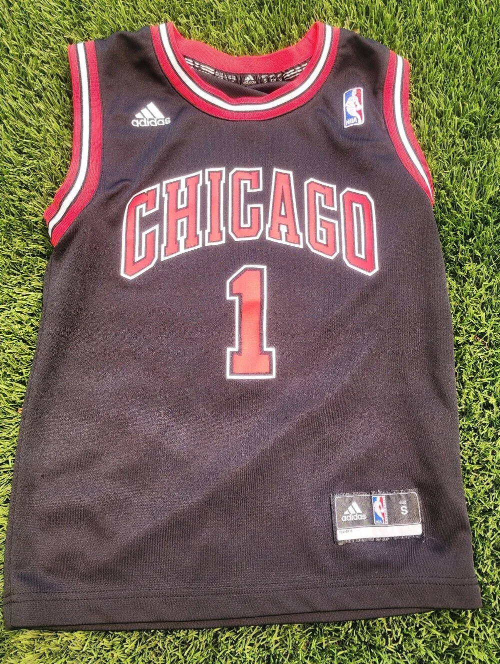 Derrick Rose adidas Black Red Chicago Bulls Basketball Jersey Kids Sz Small #1